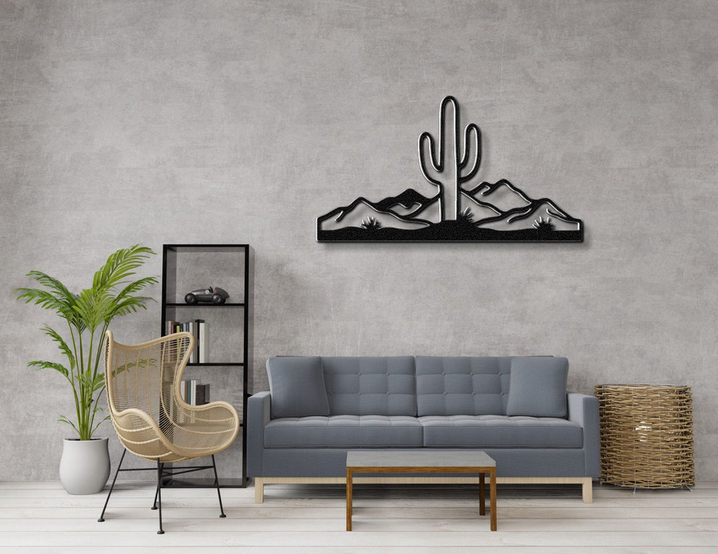 Desert Rugged Beauty Metal Wall Art: Southwestern Landscape Silhouette, Weatherproof Powder-Coated Steel (Indoor Outdoor, Rustic Charm)