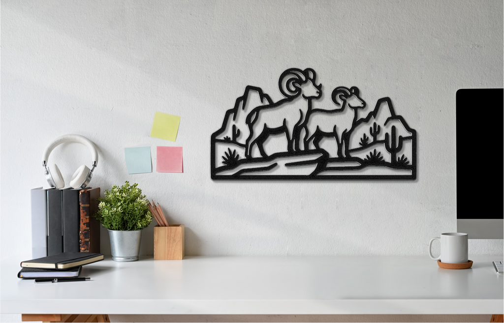 Bighorn Sheep Metal Wall Art: Western Wildlife Design, Weatherproof Steel (Rustic Cabin Decor, Indoor Outdoor Display)