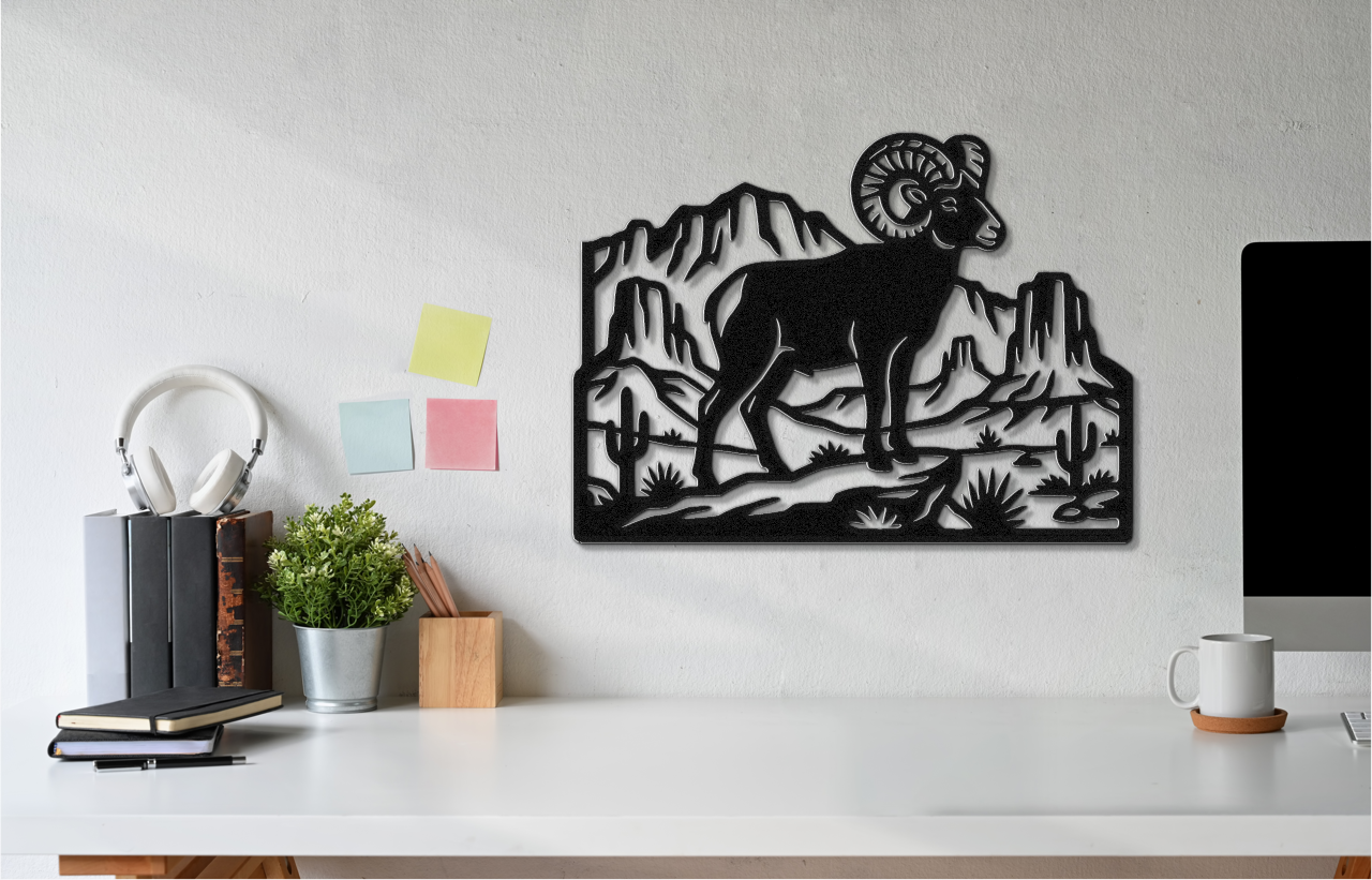 Bighorn Sheep Metal Wall Art: Southwestern Silhouette, Weatherproof Steel | Rustic Ranch Decor, Indoor Outdoor | Bold Organic Design