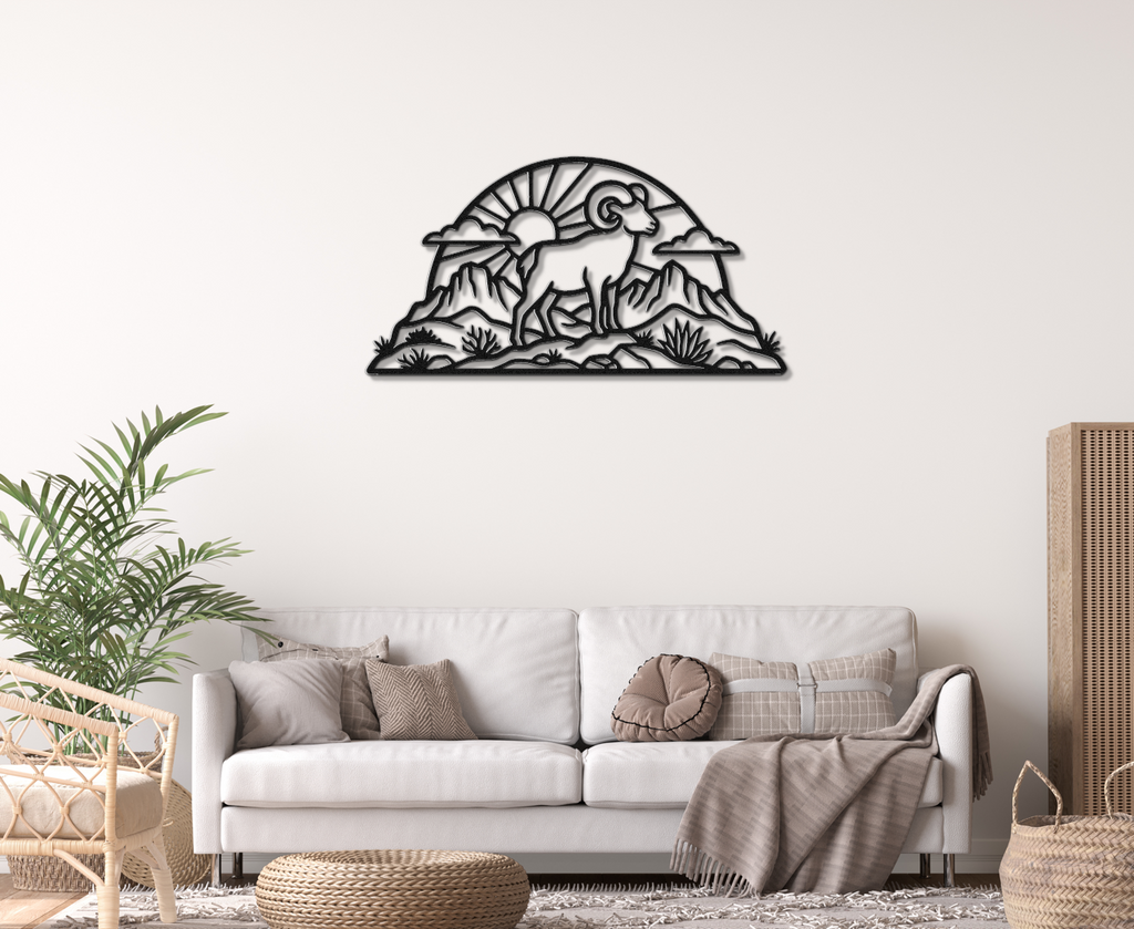 Bighorn Sheep Metal Wall Art: Western Rustic Sculpture, Bold Organic Style (Weatherproof Steel, Indoor Outdoor Decor)