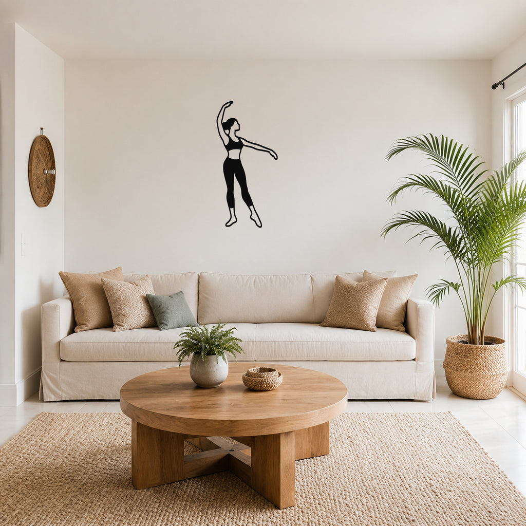 Female Ballet Effacé devant waterproof steel metal wall art, mockup 1