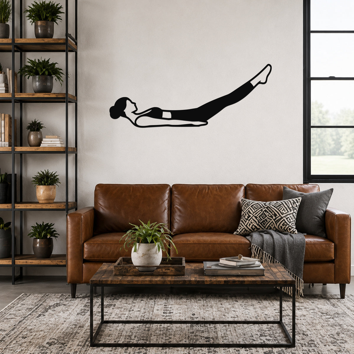 Female Classical Pilates Hundred waterproof steel metal wall art, mockup 1