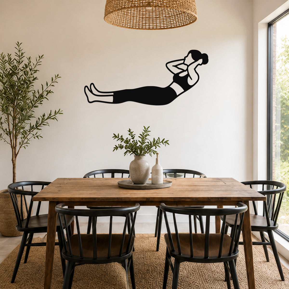 Female Classical Pilates Neck Pull waterproof steel metal wall art, mockup 1