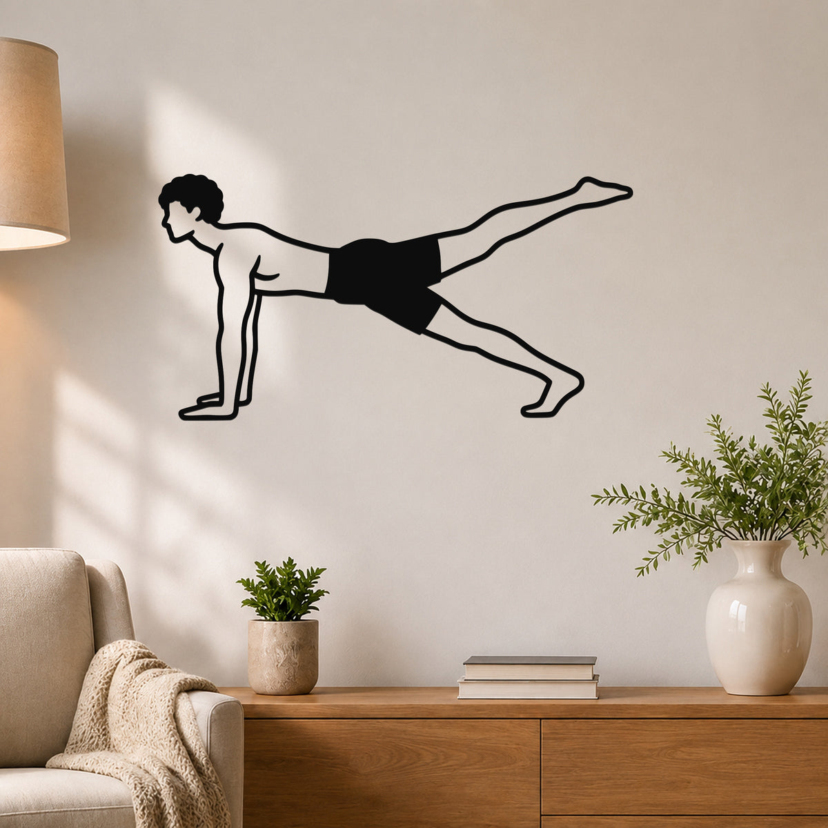 Male Classical Pilates Leg Pull Front waterproof steel metal wall art, mockup 1