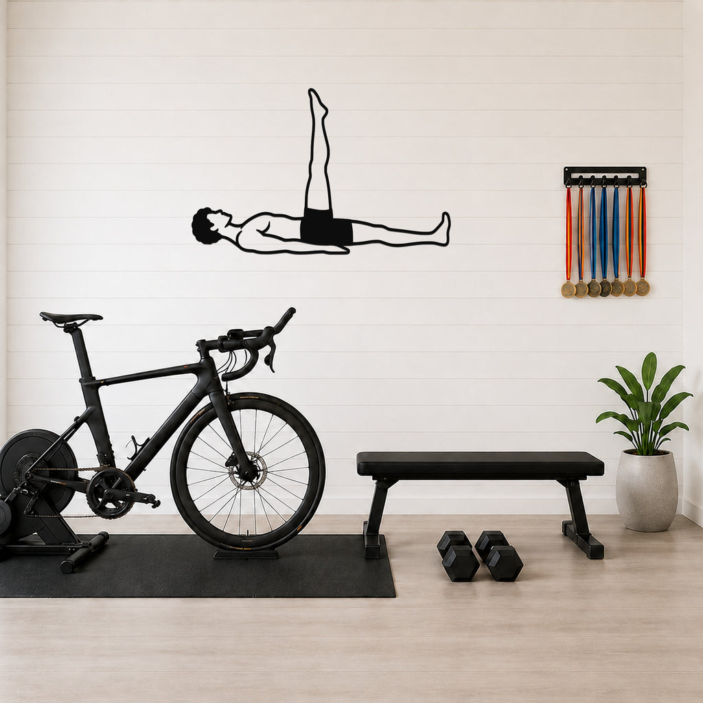 Male Classical Pilates One Leg Circle waterproof steel metal wall art, mockup 1