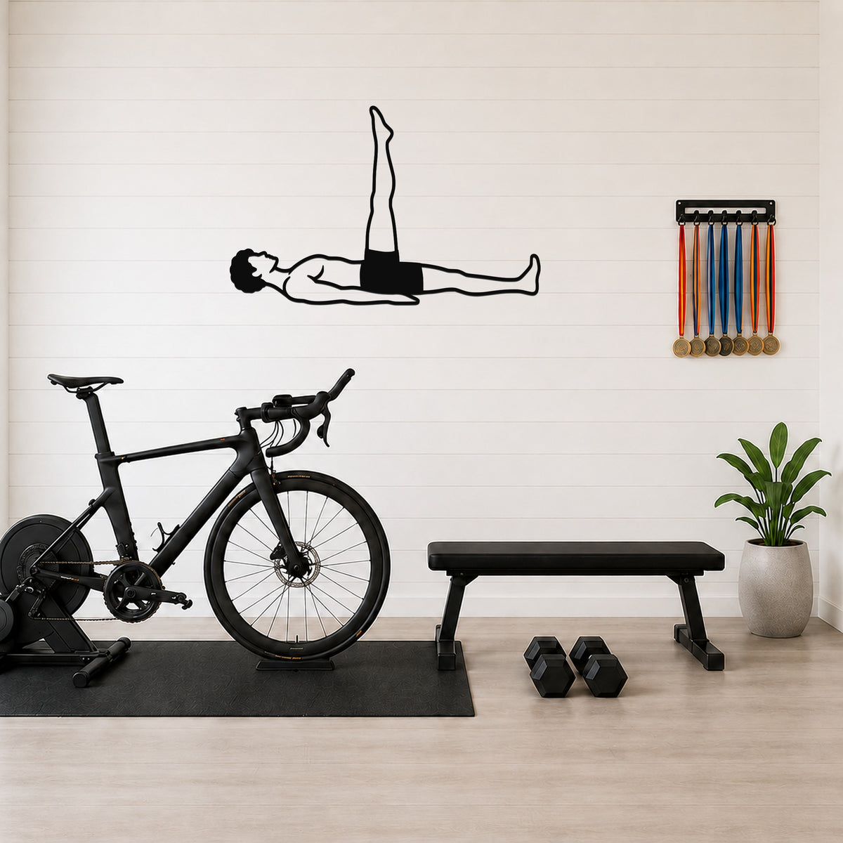 Male Classical Pilates One Leg Circle waterproof steel metal wall art, mockup 1