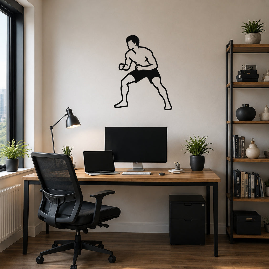 Male Wrestling Stance Hold waterproof steel metal wall art, mockup 1