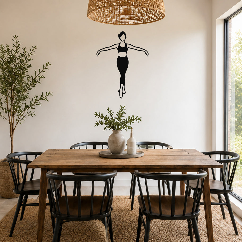 Female Ballet À la quatrième devant waterproof steel metal wall art, mockup 1