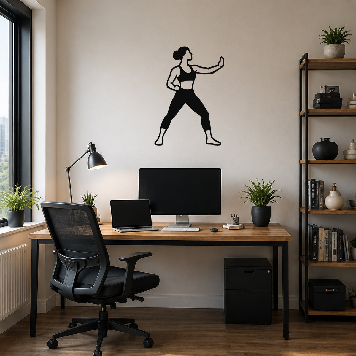 Female Karate Inside Block waterproof steel metal wall art, mockup 1