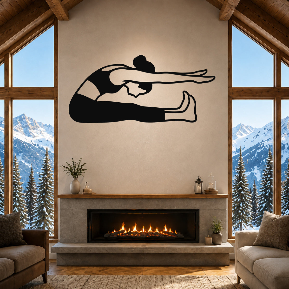 Female Classical Pilates Spine Stretch waterproof steel metal wall art, mockup 1