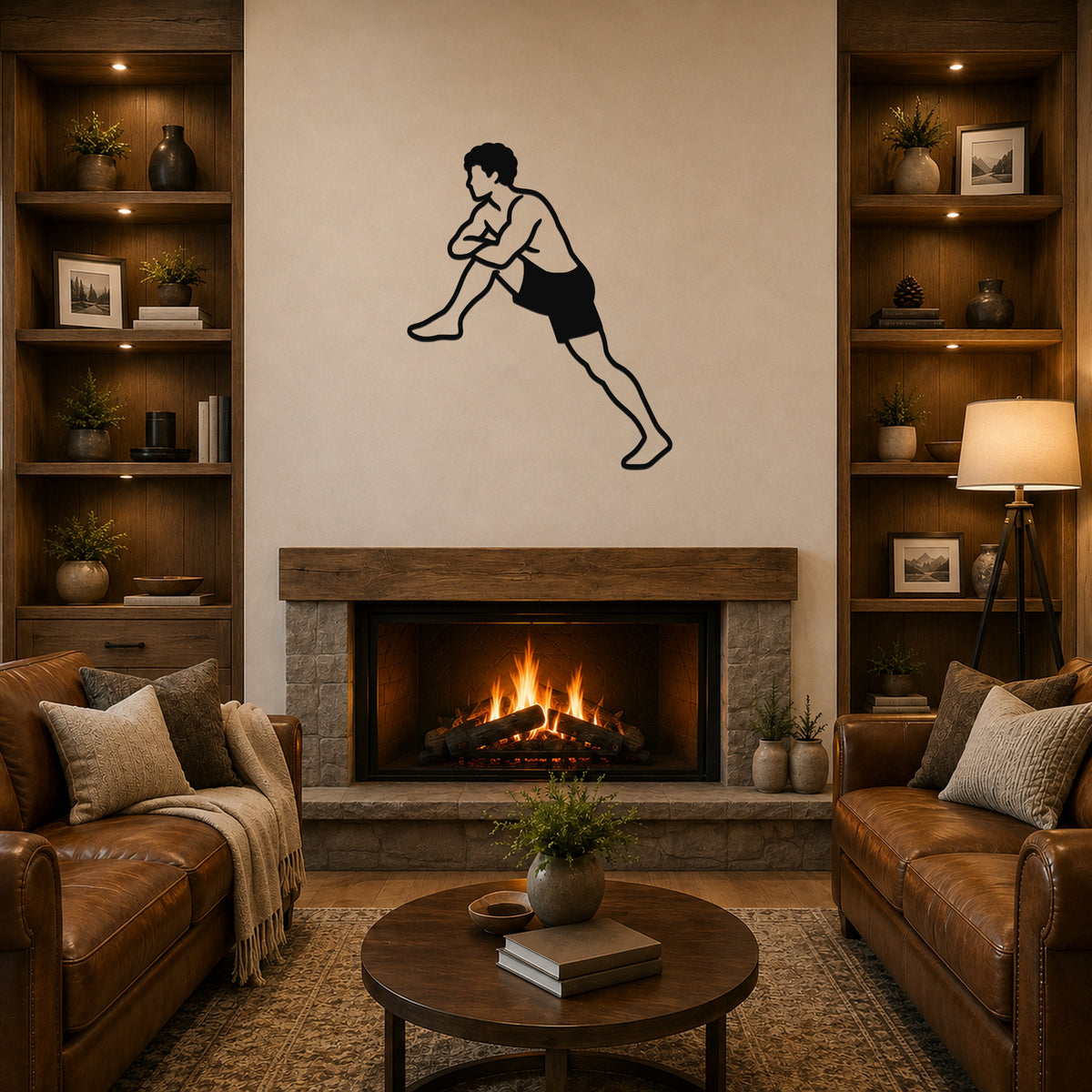 Male Wrestling Lift and Finish waterproof steel metal wall art, mockup 1