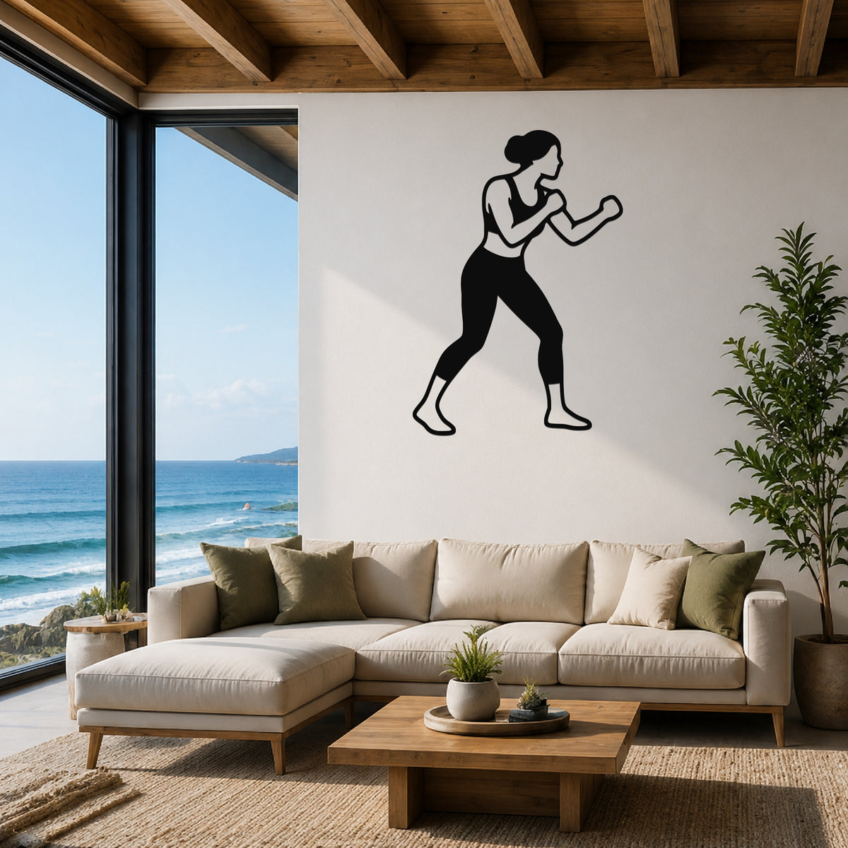 Female Boxing REAR UPPERCUT waterproof steel metal wall art, mockup 1