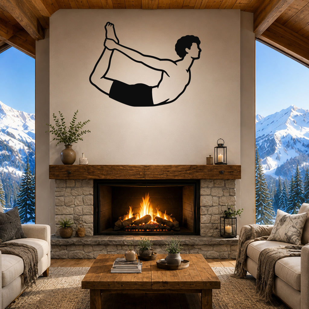 Male Classical Pilates Rocking waterproof steel metal wall art, mockup 1