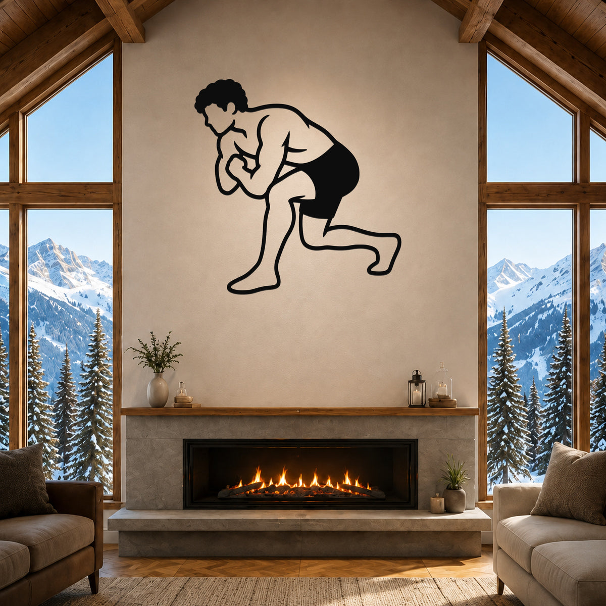 Male Wrestling Single Leg Entry waterproof steel metal wall art, mockup 1