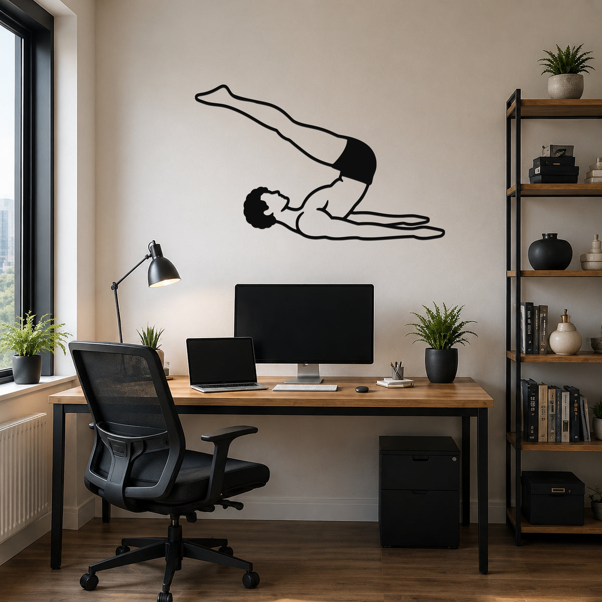 Male Classical Pilates Jack Knife waterproof steel metal wall art, mockup 1