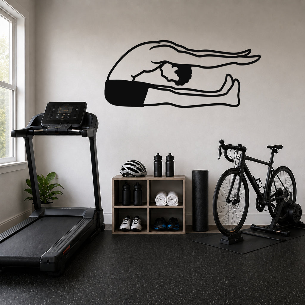 Male Classical Pilates Spine Stretch waterproof steel metal wall art, mockup 1