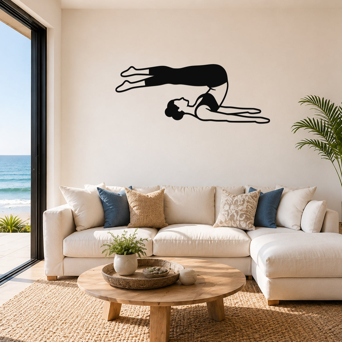 Female Classical Pilates Roll Over waterproof steel metal wall art, mockup 1