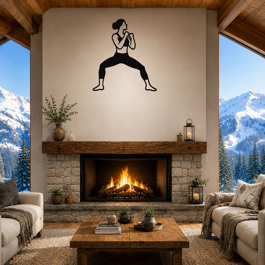 Female Karate Horse Stance Guard waterproof steel metal wall art, mockup 1