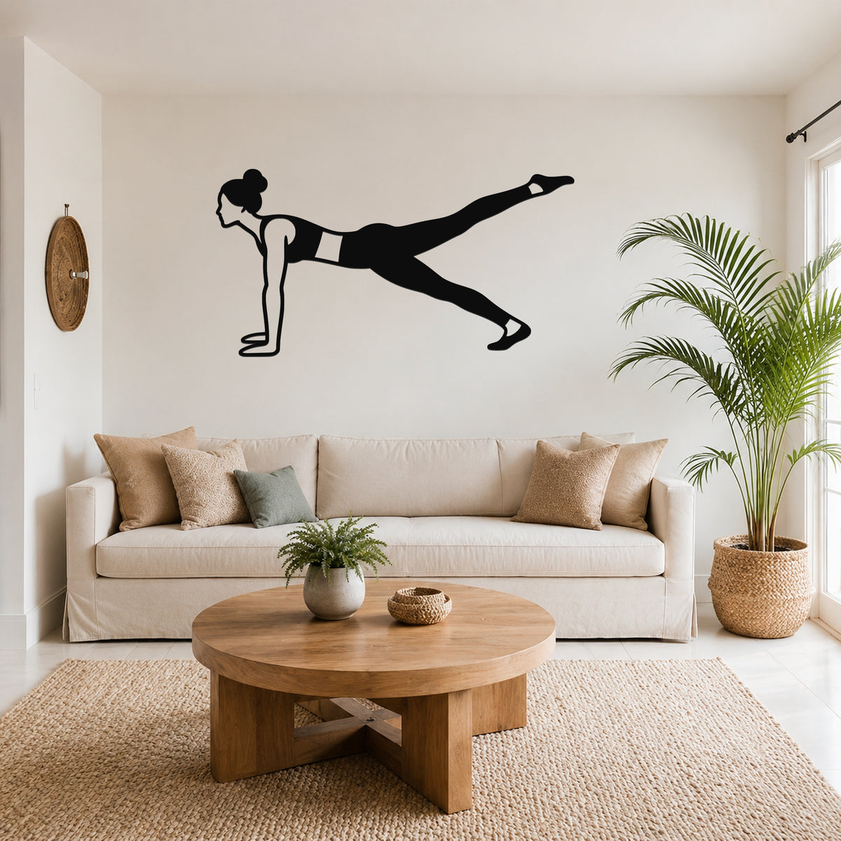 Female Classical Pilates Leg Pull Front waterproof steel metal wall art, mockup 1