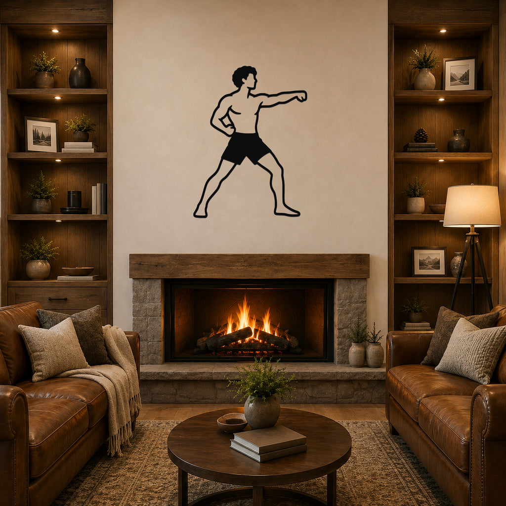 Male Karate Double Punch waterproof steel metal wall art, mockup 1