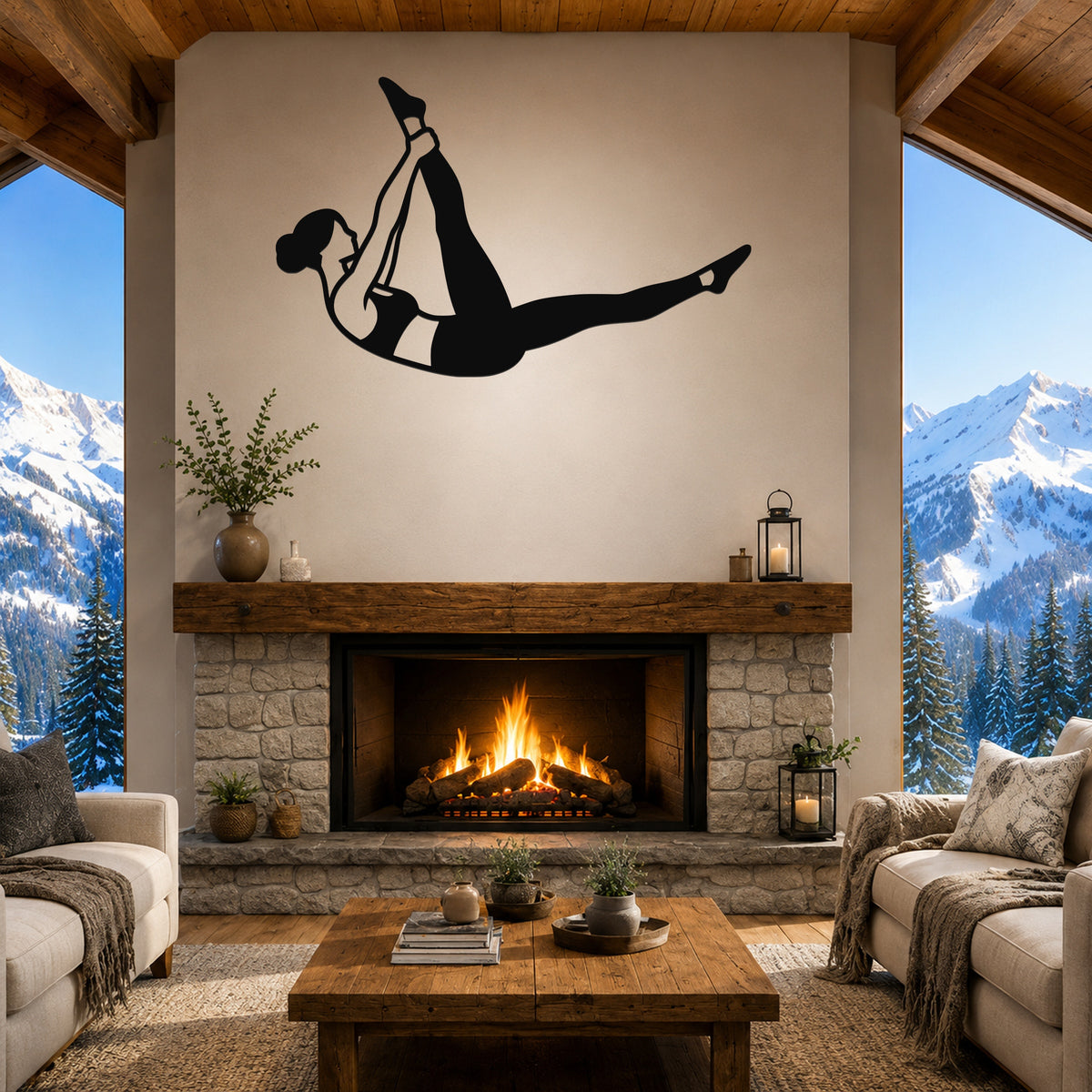 Female Classical Pilates Single Straight Leg waterproof steel metal wall art, mockup 1