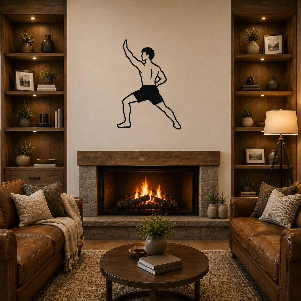 Male Karate Step Back Block waterproof steel metal wall art, mockup 1