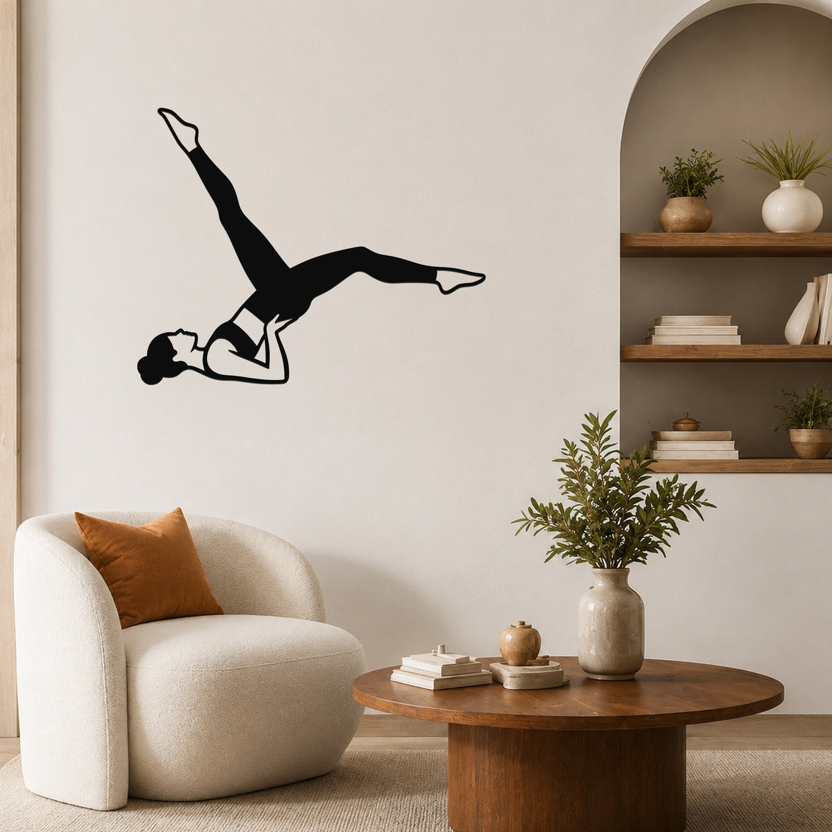 Female Classical Pilates Bicycle waterproof steel metal wall art, mockup 1