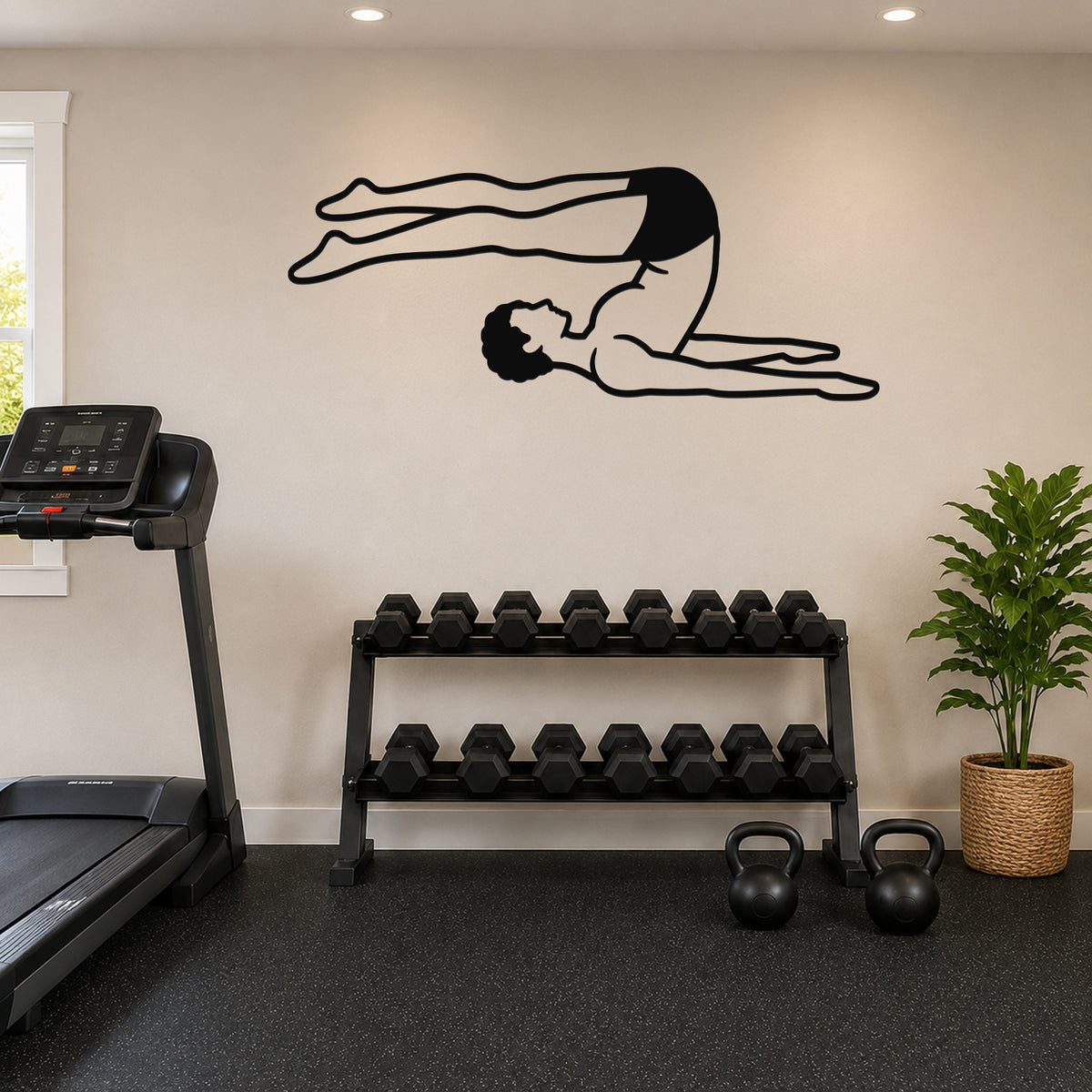 Male Classical Pilates Roll Over waterproof steel metal wall art, mockup 1