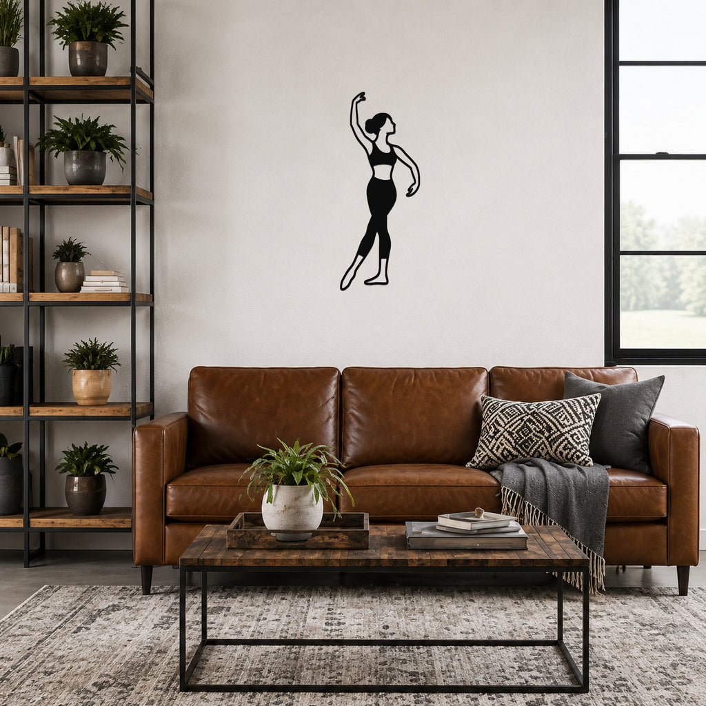 Female Ballet Croisé devant waterproof steel metal wall art, mockup 1