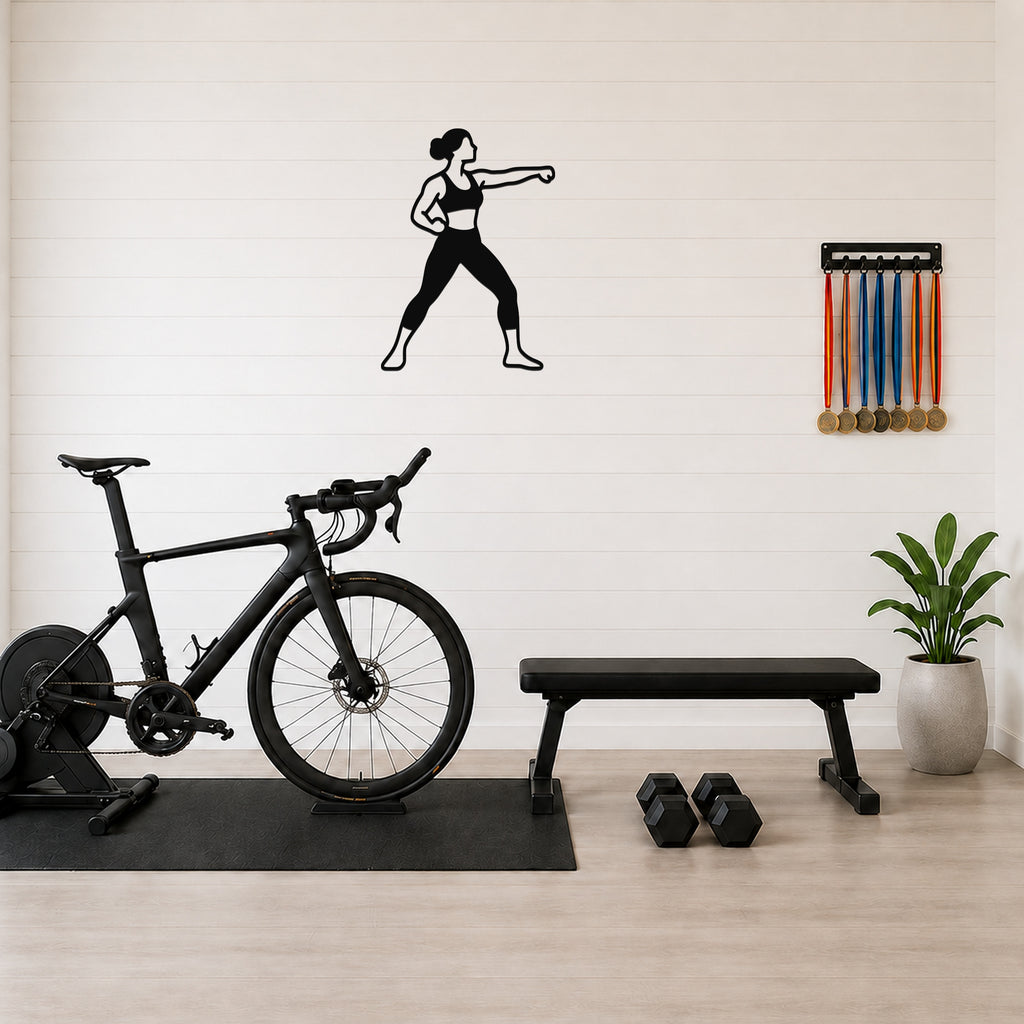 Female Karate Double Punch waterproof steel metal wall art, mockup 1
