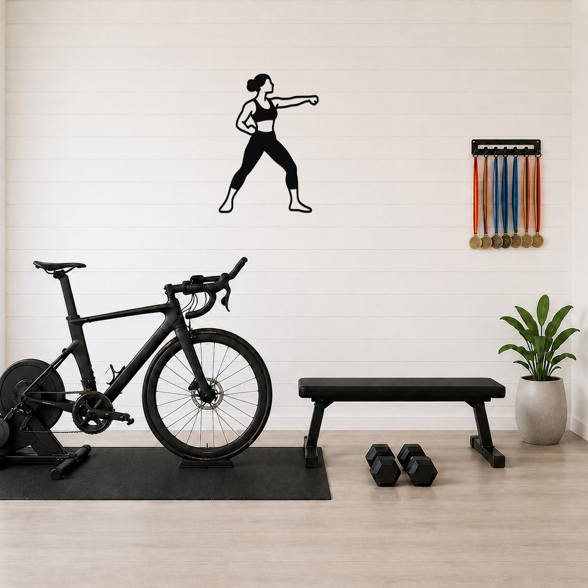 Female Karate Double Punch waterproof steel metal wall art, mockup 1