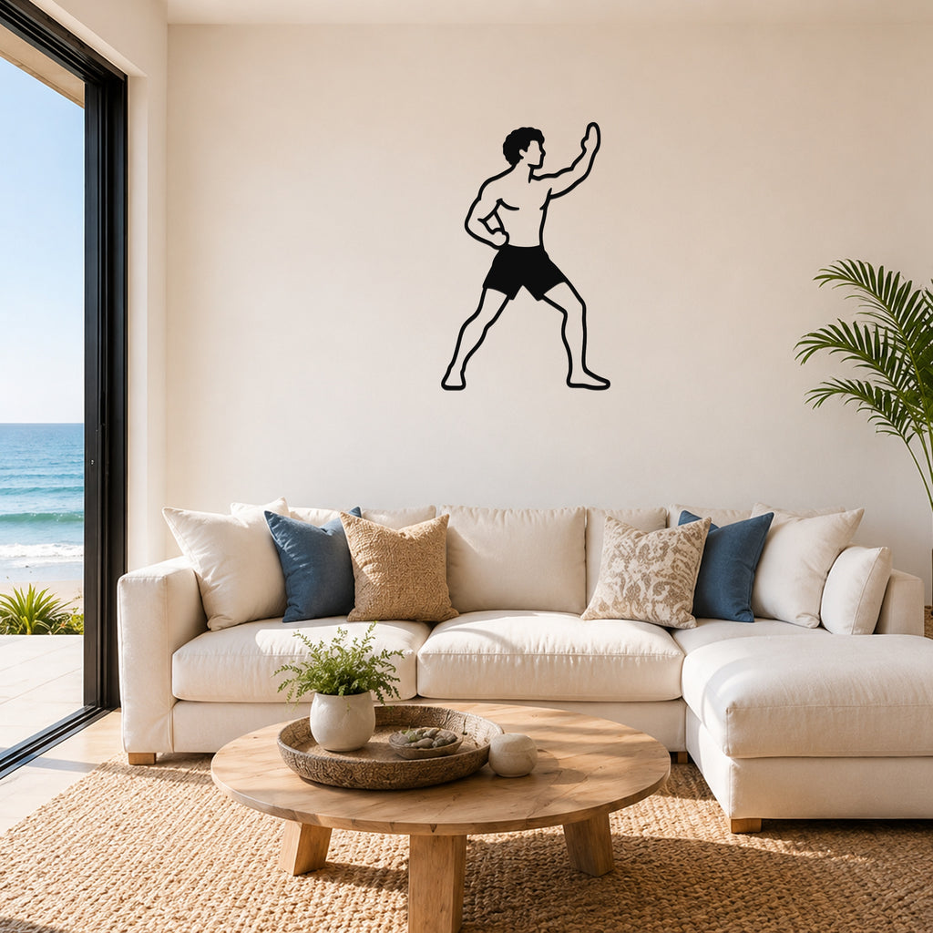 Male Karate Rising Block waterproof steel metal wall art, mockup 1