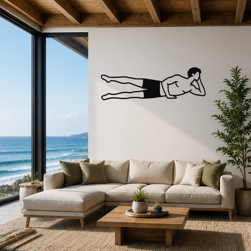 Male Classical Pilates Side Kick waterproof steel metal wall art, mockup 1