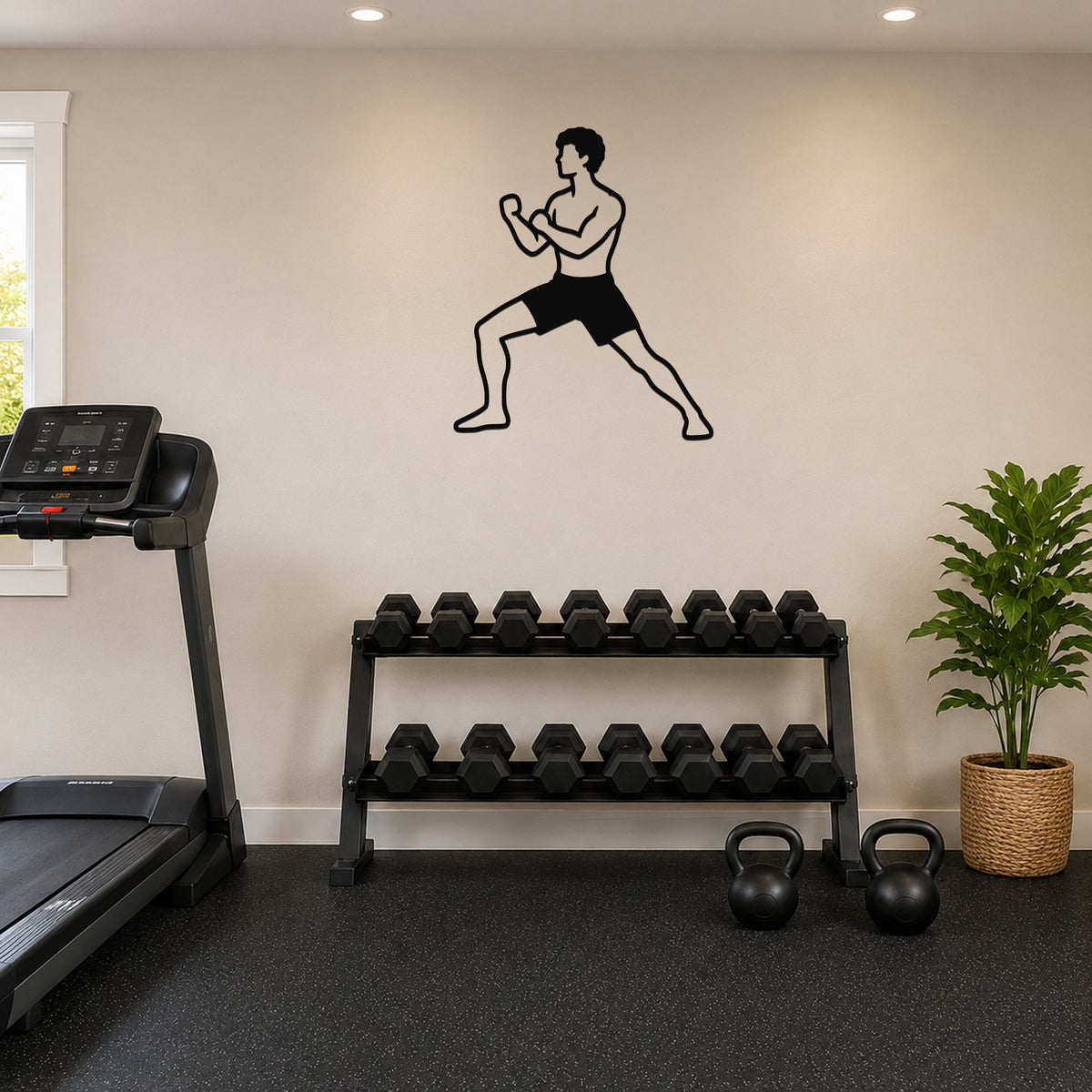 Male Karate Front Stance Hold waterproof steel metal wall art, mockup 1