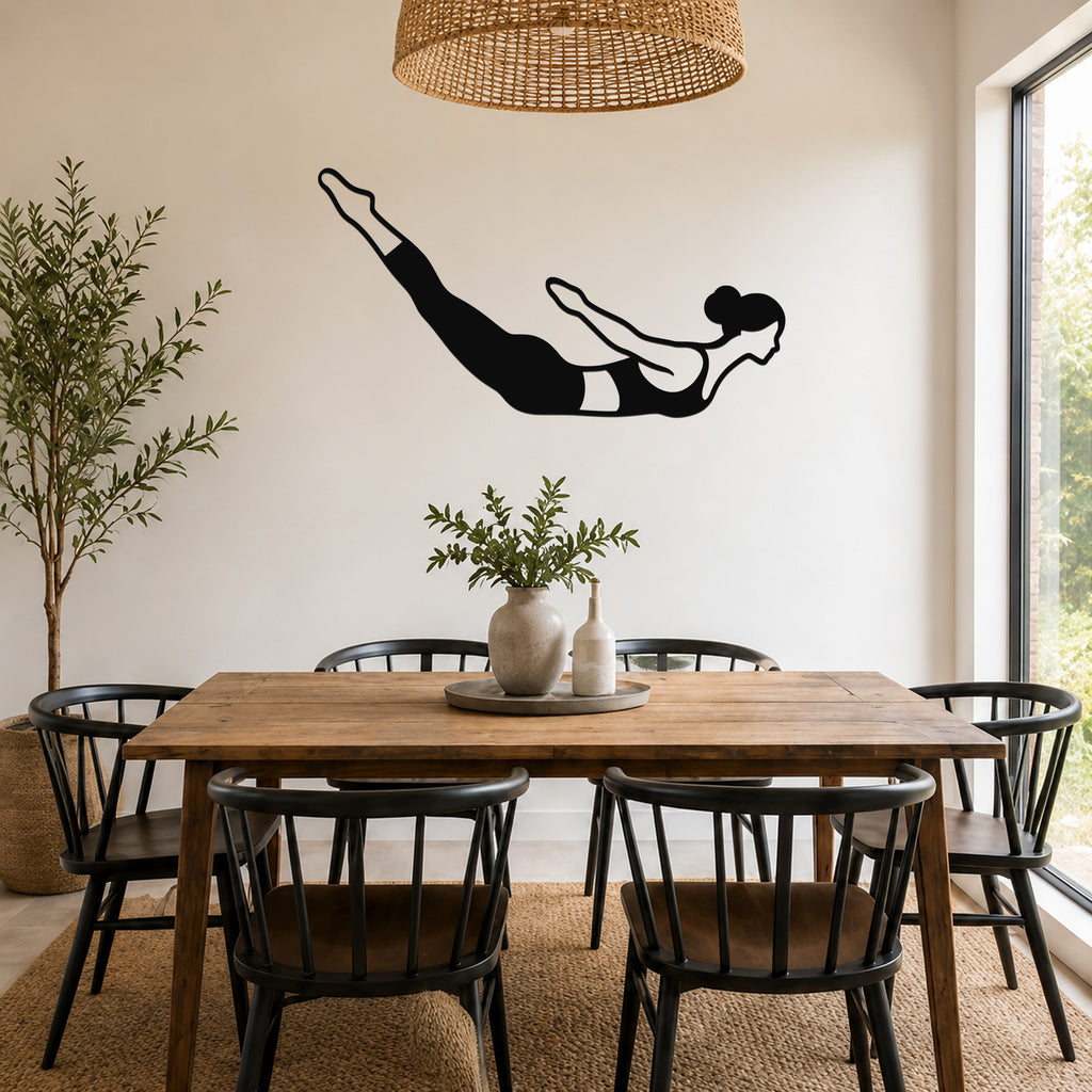 Female Classical Pilates Swan Dive waterproof steel metal wall art, mockup 1