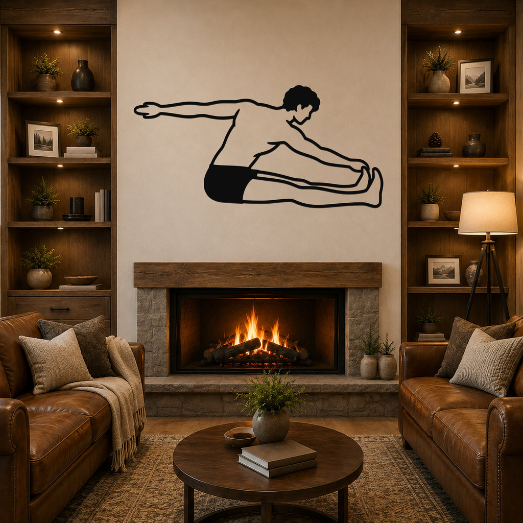 Male Classical Pilates Saw waterproof steel metal wall art, mockup 1