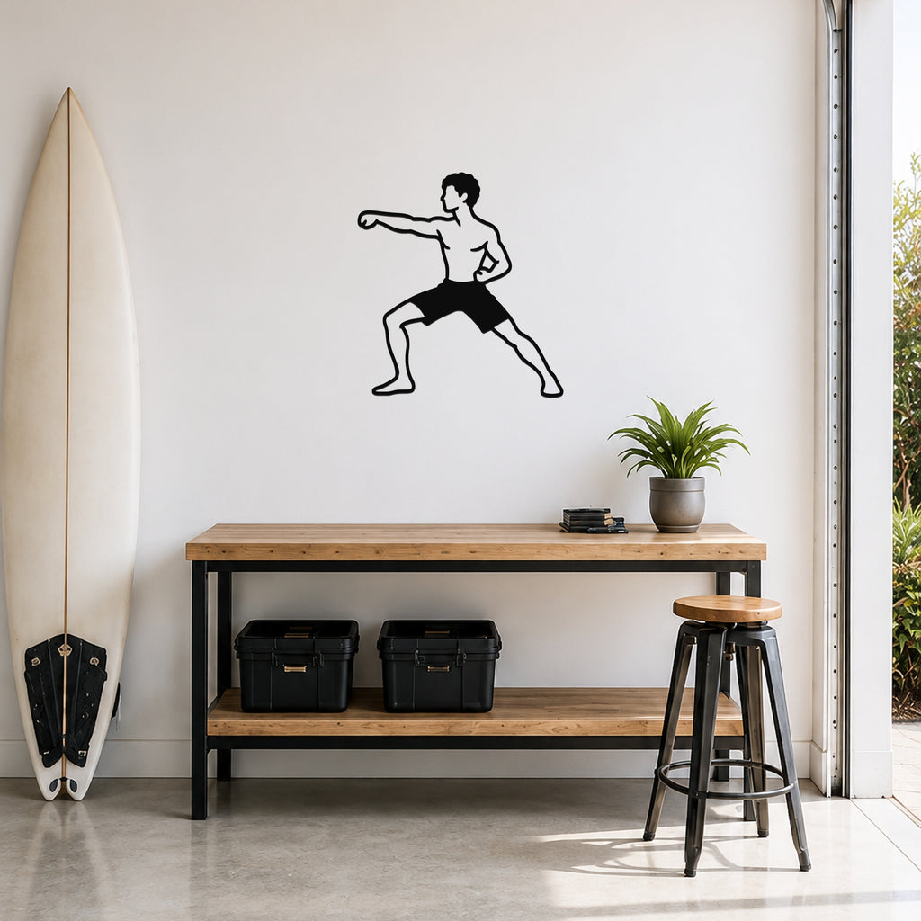 Male Karate Horse Stance Punch waterproof steel metal wall art, mockup 1