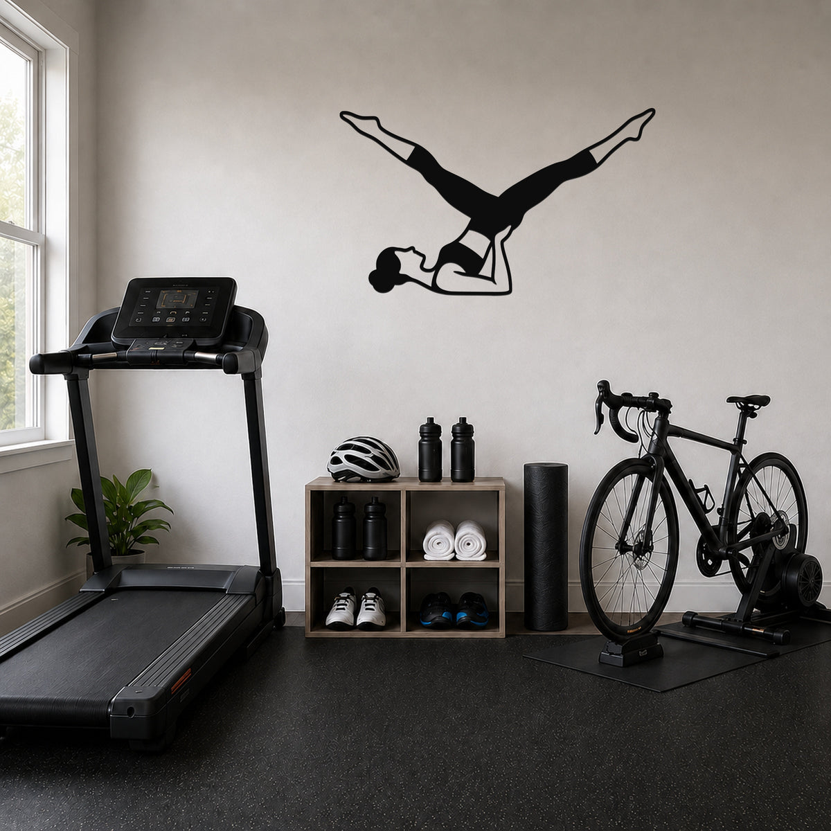 Female Classical Pilates Scissors waterproof steel metal wall art, mockup 1