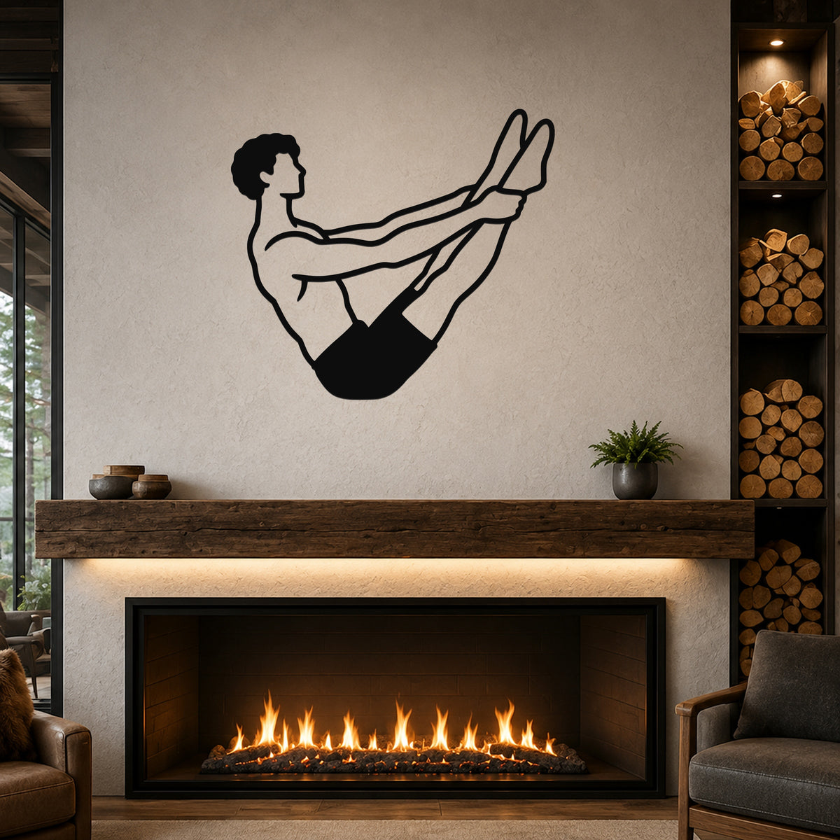 Male Classical Pilates Open Leg Rocker waterproof steel metal wall art, mockup 1