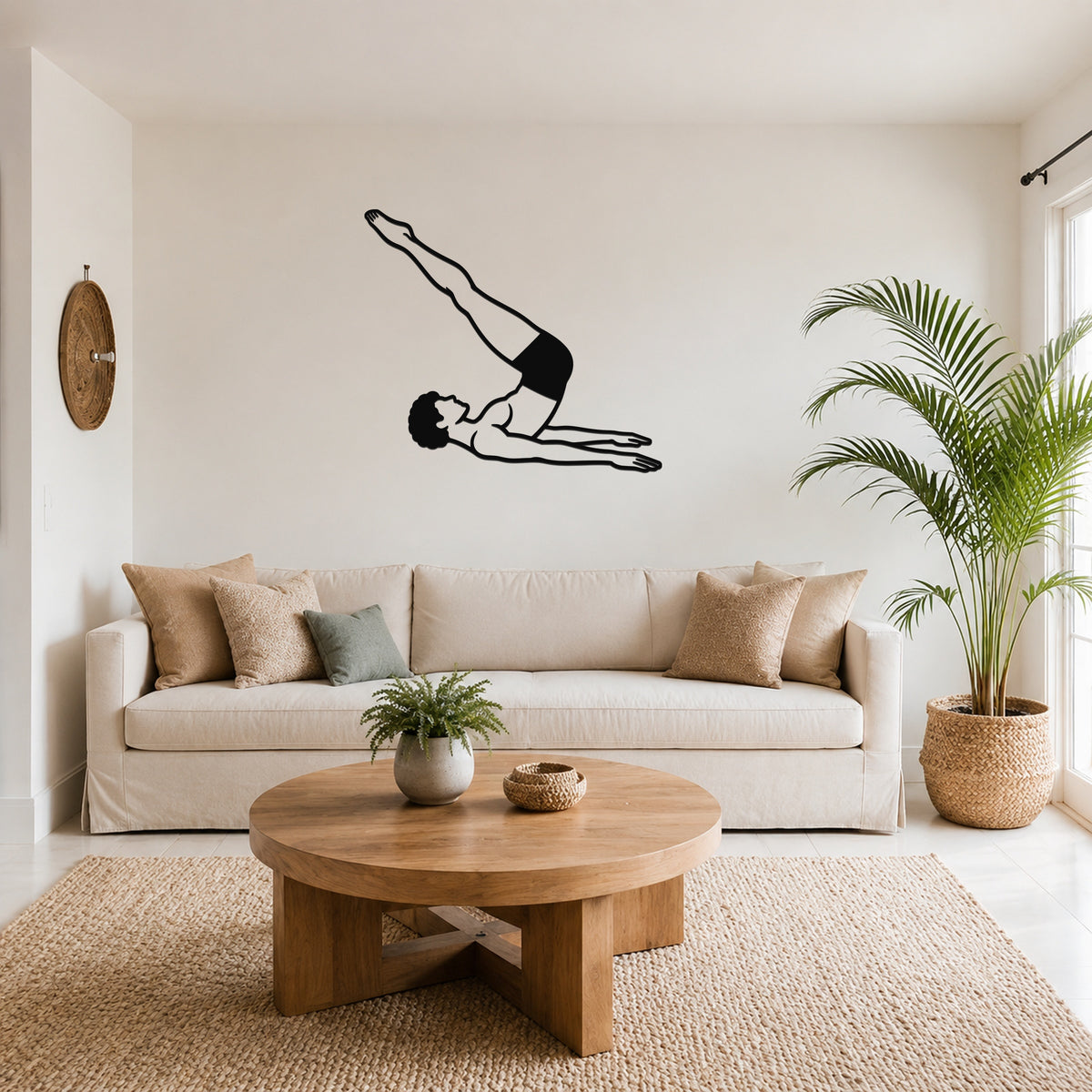 Male Classical Pilates Corkscrew waterproof steel metal wall art, mockup 1