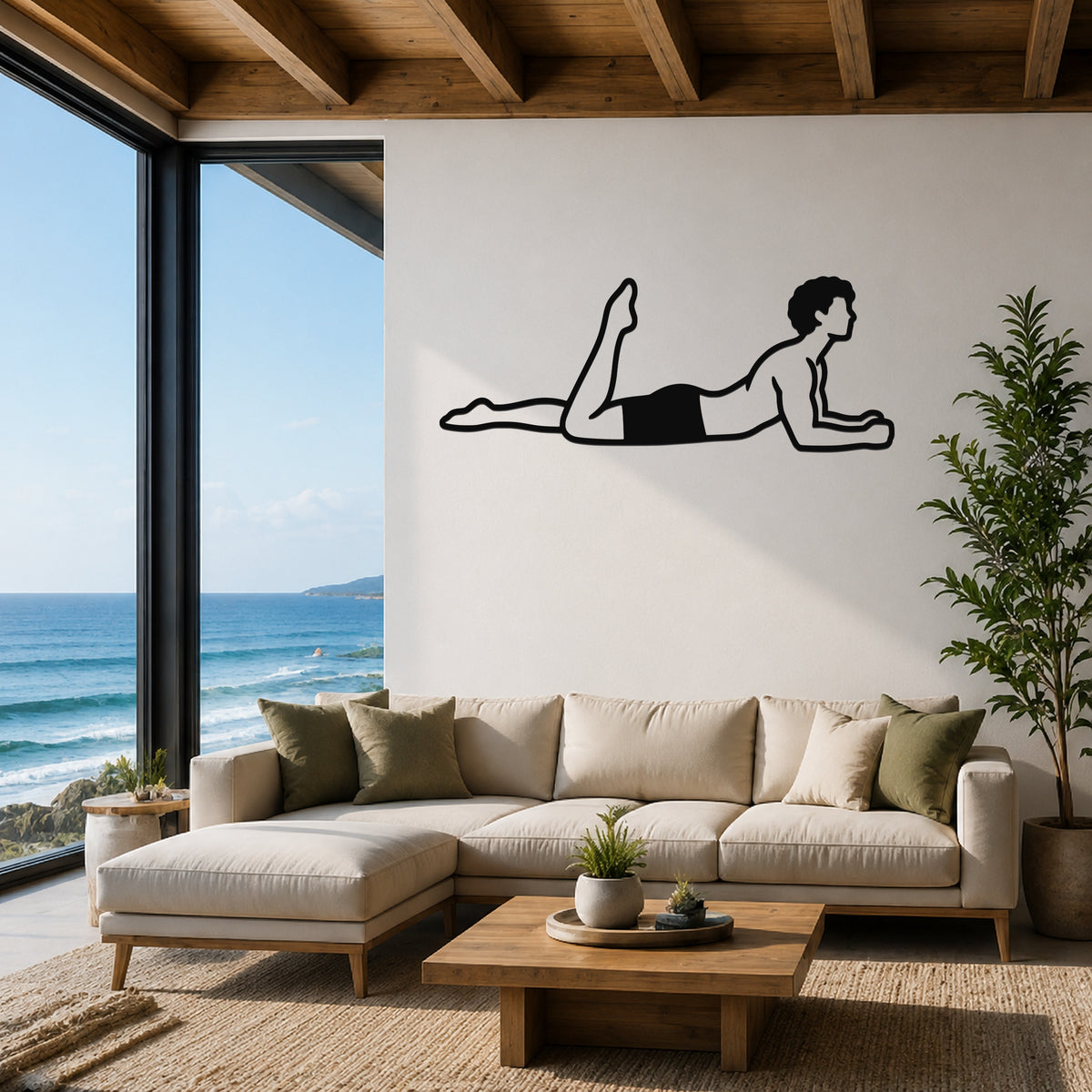 Male Classical Pilates One Leg Kick waterproof steel metal wall art, mockup 1