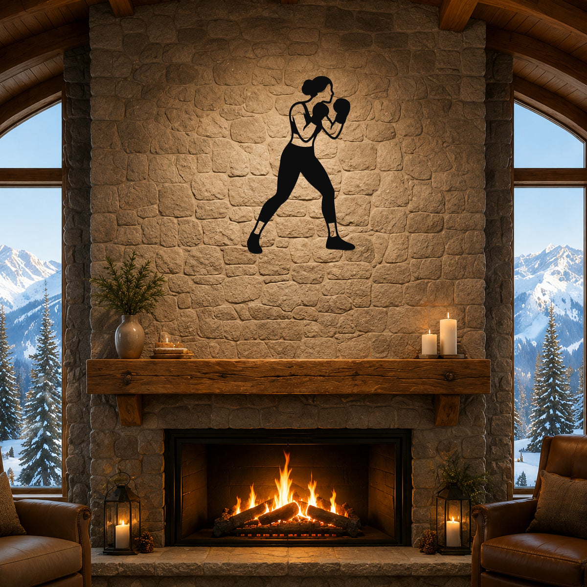 Female Boxing LEAD HOOK waterproof steel metal wall art, mockup 1
