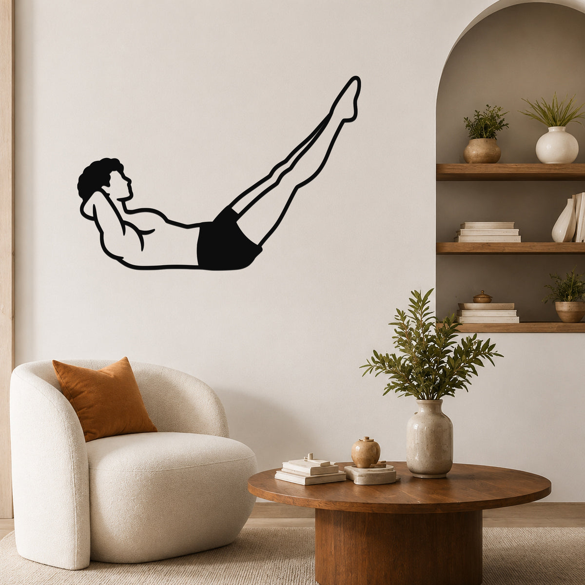 Male Classical Pilates Double Straight Leg waterproof steel metal wall art, mockup 1