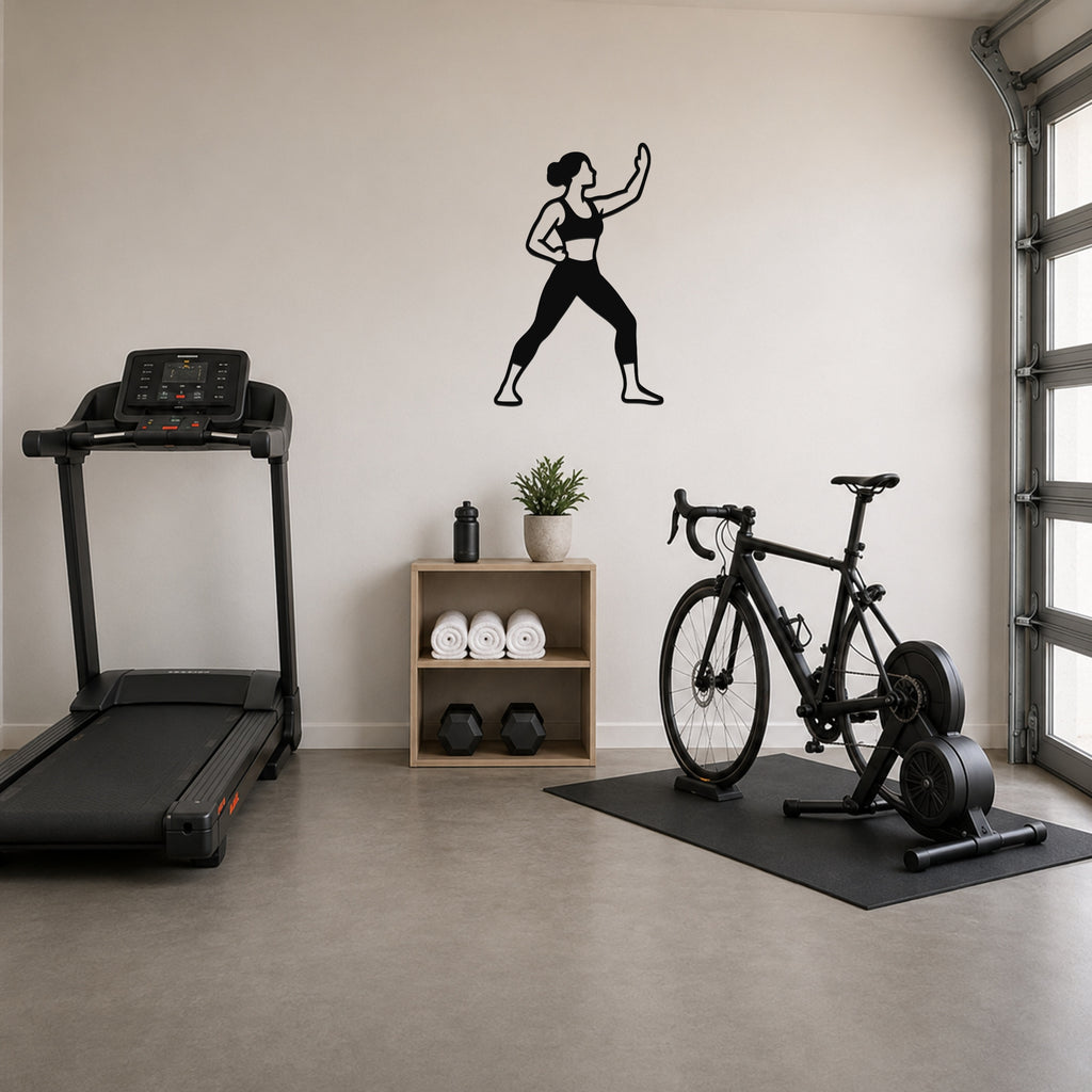 Female Karate Rising Block waterproof steel metal wall art, mockup 1