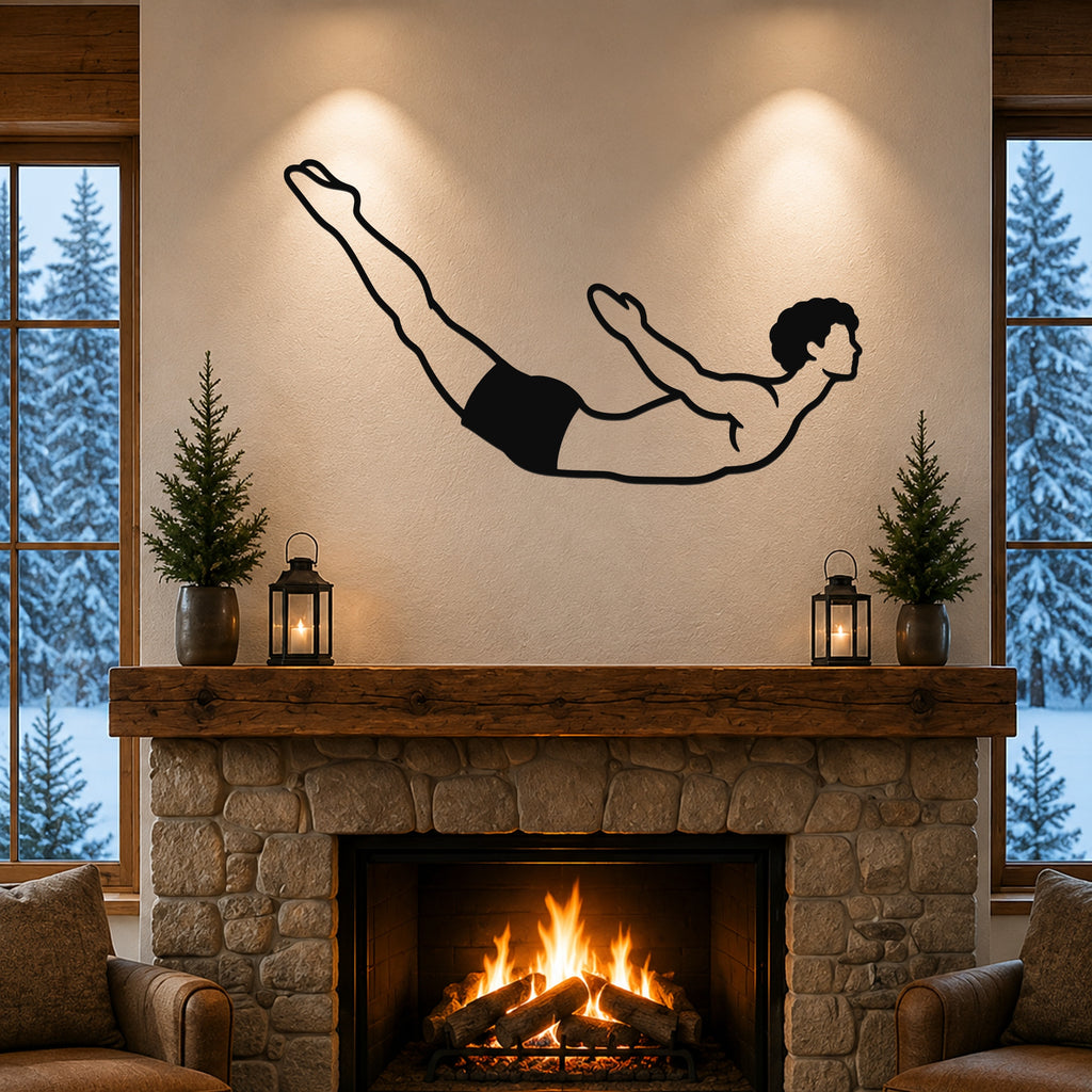 Male Classical Pilates Swan Dive waterproof steel metal wall art, mockup 1