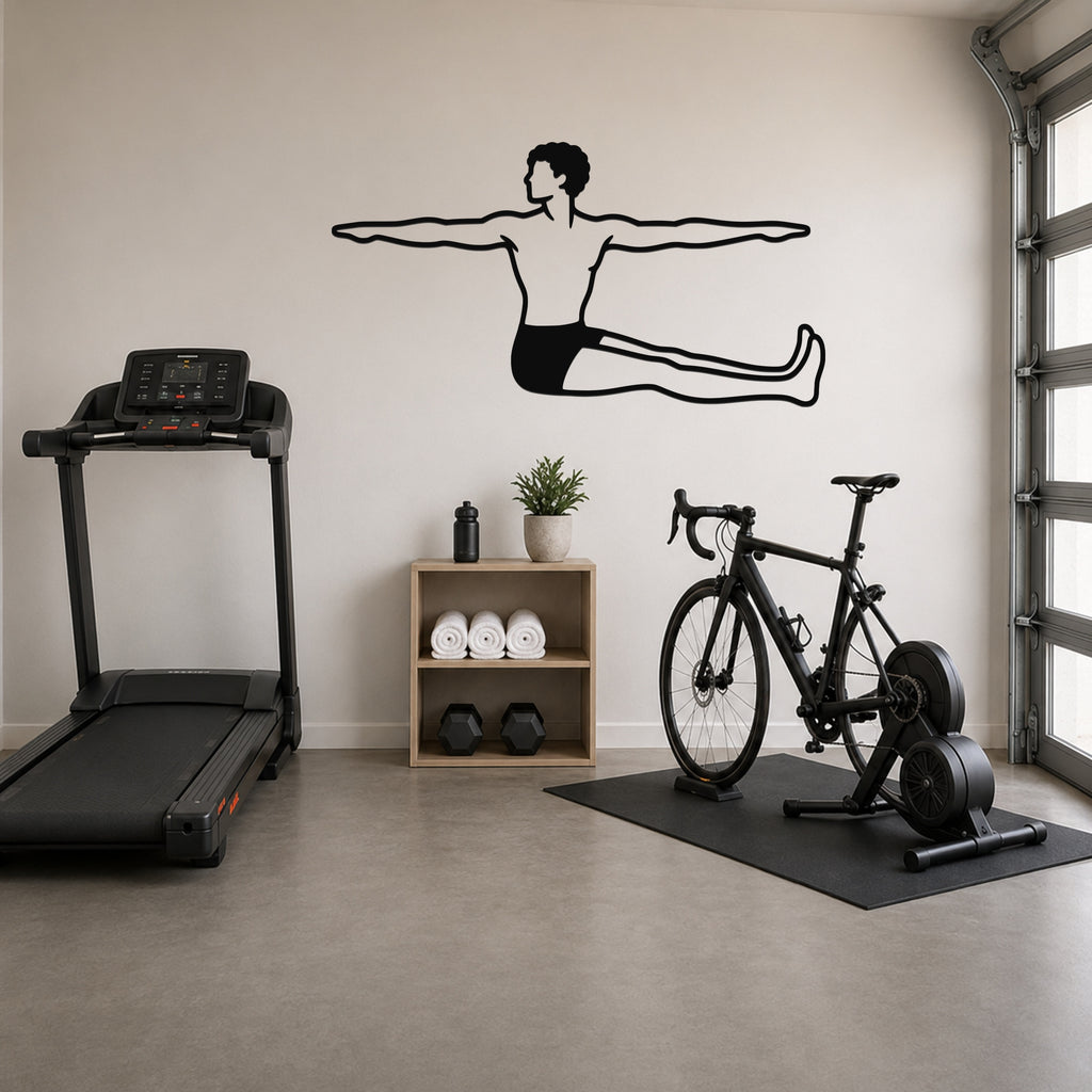 Male Classical Pilates Spine Twist waterproof steel metal wall art, mockup 1