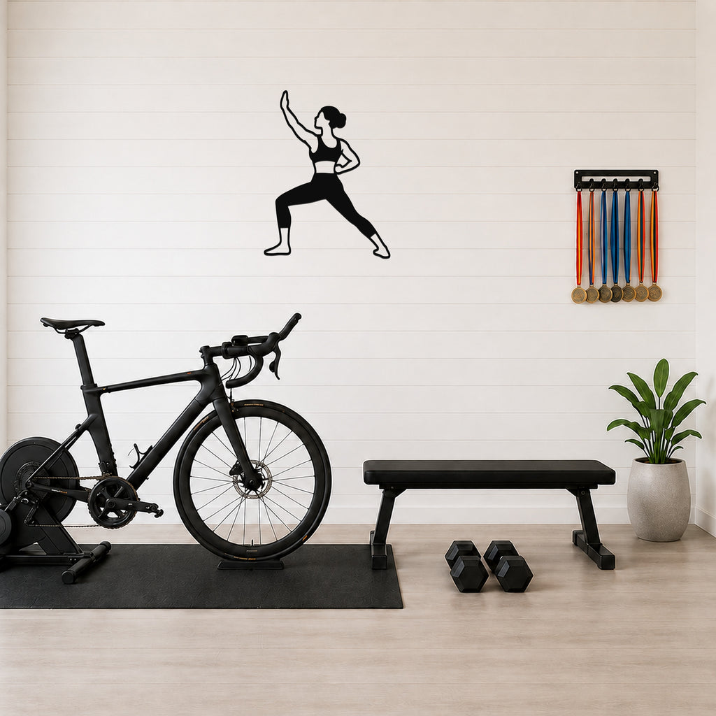 Female Karate Step Back Block waterproof steel metal wall art, mockup 1