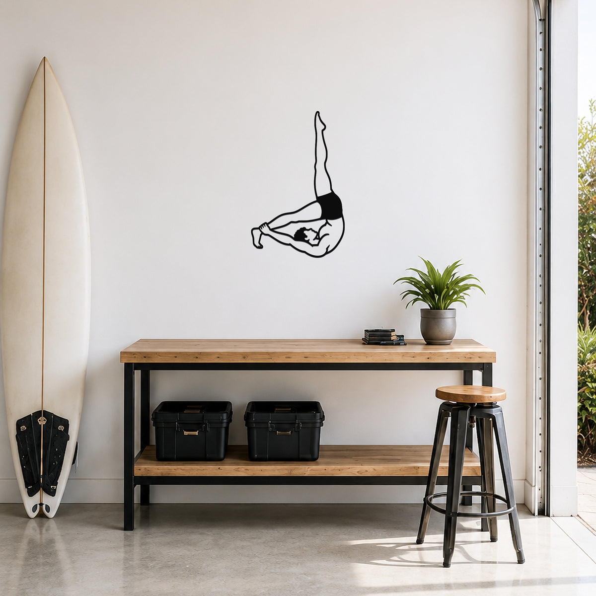 Male Classical Pilates Control Balance waterproof steel metal wall art, mockup 1