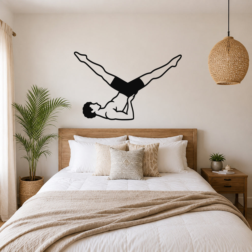 Male Classical Pilates Scissors waterproof steel metal wall art, mockup 1