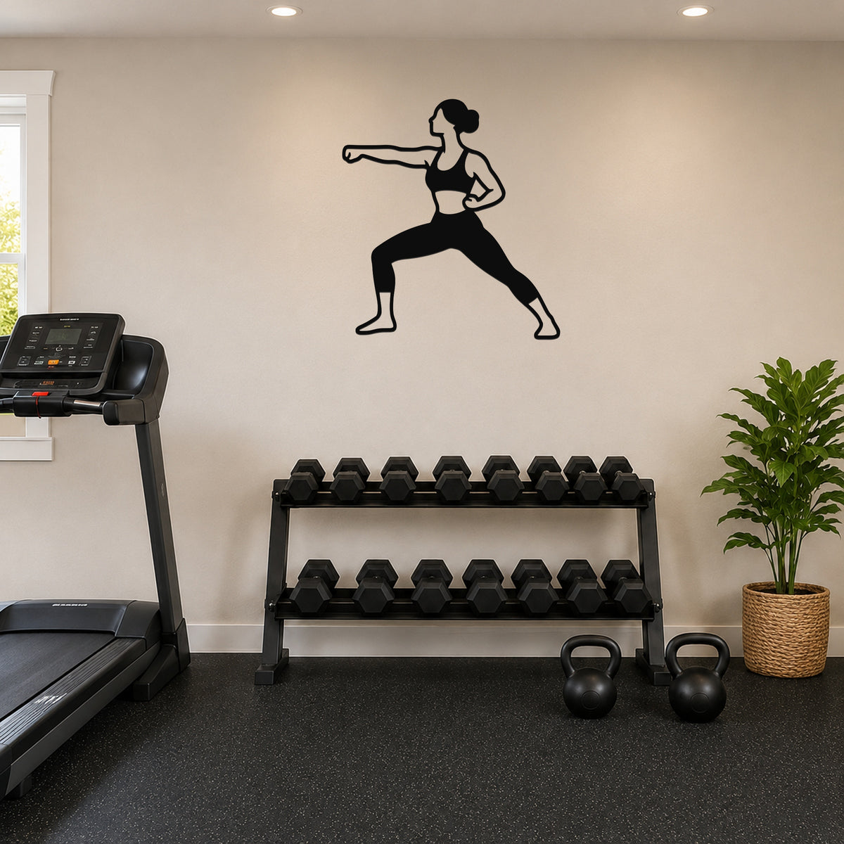 Female Karate Horse Stance Punch waterproof steel metal wall art, mockup 1